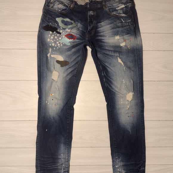 Billionaire Boys Club Jeans 38/34 MenDistressed Paint Plaid Button Fly